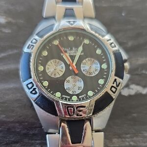 Paul Jardins Silver and Black Quartz Watch Water Resistant & New Watch Battery!